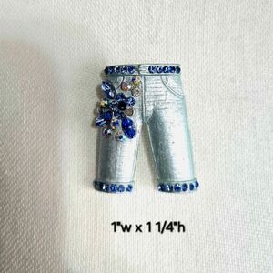 NEW Blue Rhinestone Embellished Jean Brooch. Disc Shipping